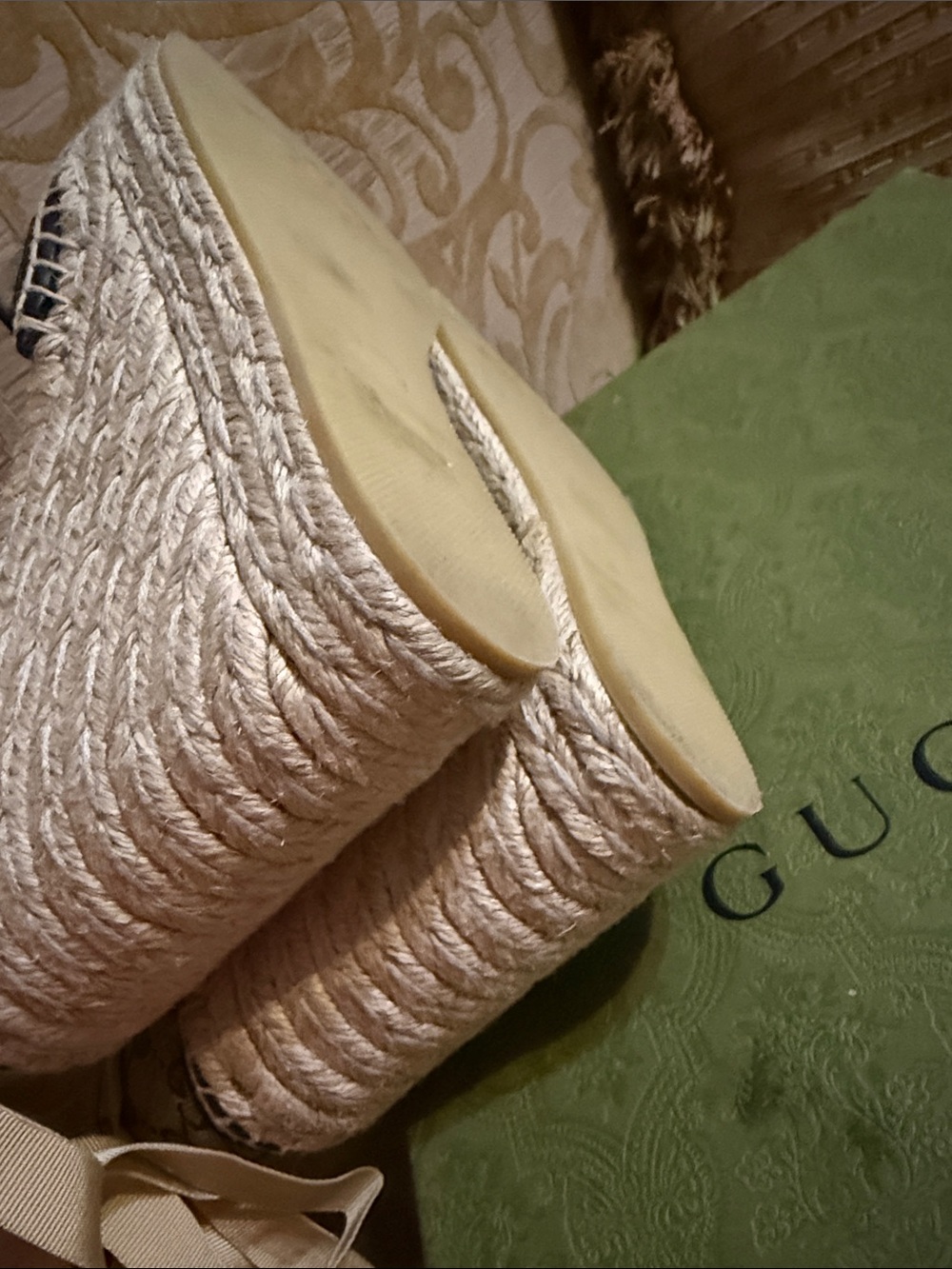 Gucci Pilar GG Ankle Tie Espadrille Platform Wedges preowned with COA size 39 - Picture 16 of 17